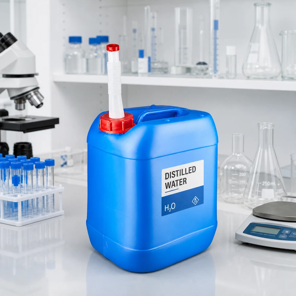 Draagbare kunststof jerrycan van 20 liter met flexibele slang voor veilige opslag van chemicaliën