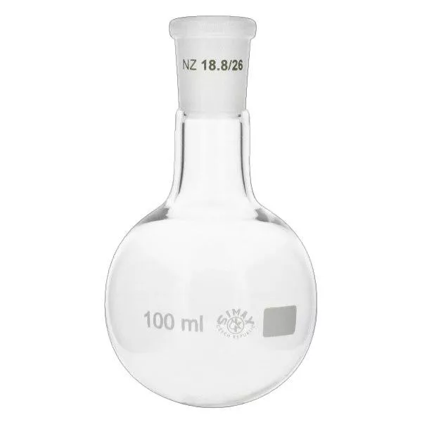 Platbodem kolf 100ml nauwe hals borosilicaat met slijpstuk 19/26