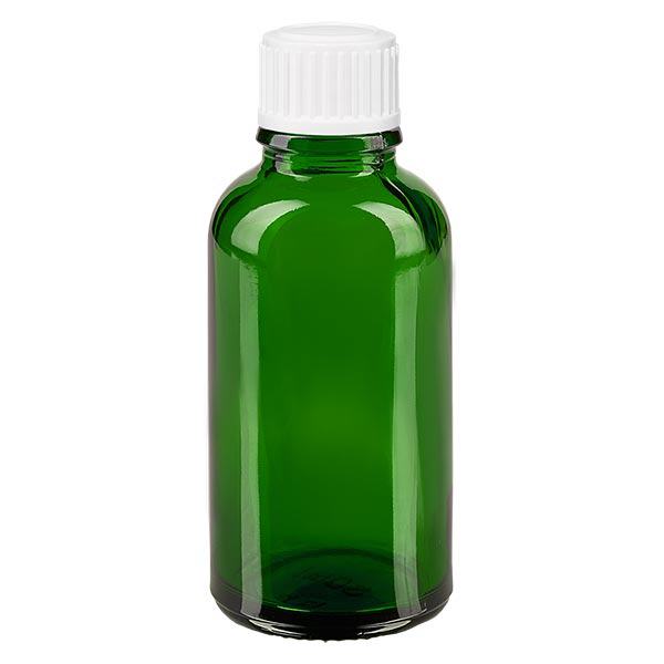 Groenen glazen flessen 30ml met wit schroefsluiting St Groenen glazen flessen 30ml met wit schroefsluiting St