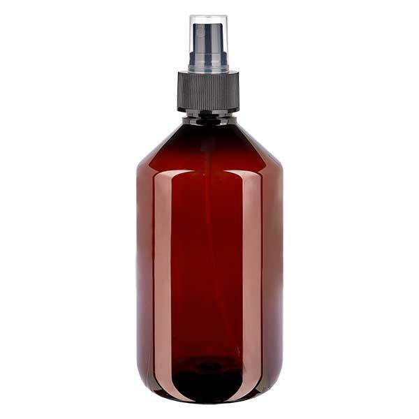 500 ml PET medicijnfles met verstuiver zwart GCMI 28/410 incl. dop transparant, standaard 500 ml PET medicijnfles met verstuiver zwart GCMI 28/410 incl. dop transparant, standaard