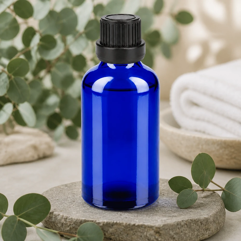 50ml flacon 11mm SV zwart OV BlueLine UT18/50 Professionele 50ml kobalt glazen fles met zwarte SV dop voor laboratoria en apotheken