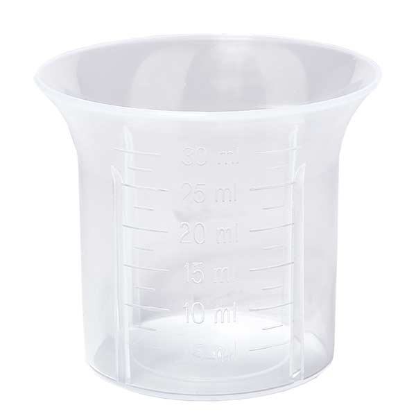 30 ml blanke doseerbeker voor schroefsluiting wit 28mm maatverdeling vanaf 5 ml in stappen van 2,5ml 30 ml blanke doseerbeker voor schroefsluiting wit 28mm maatverdeling vanaf 5 ml in stappen van 2,5ml