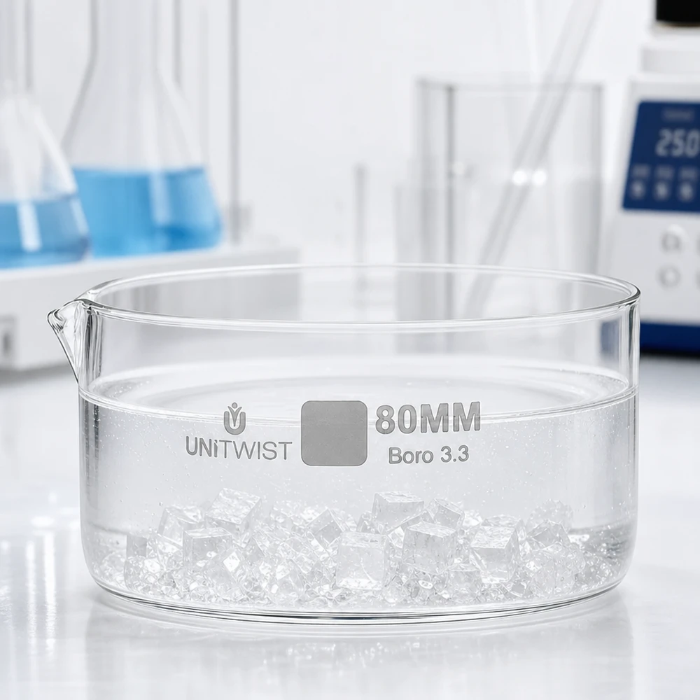 UNiTWIST kristallisatieschaal 80 mm, lage rand, helder laboratoriumglas, Boro 3.3
