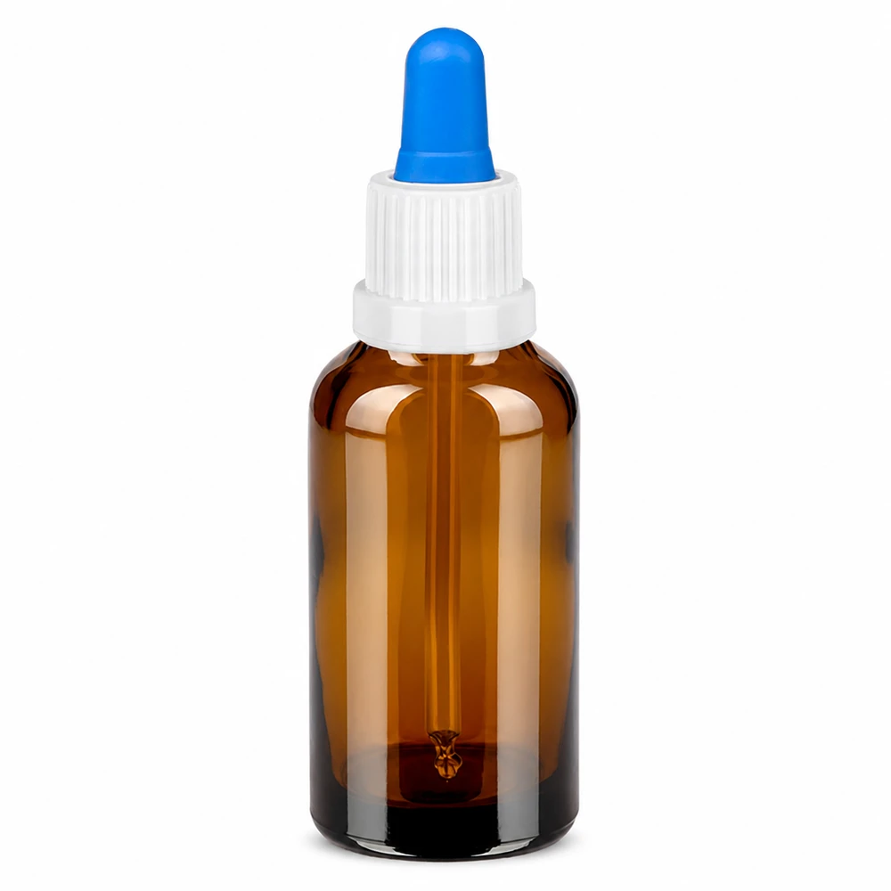 30ml pipetfles wit/blauw OV BrownLine UT18/30 Apothekersfles 30ml bruin met doseerpipet voor serums en tincturen
