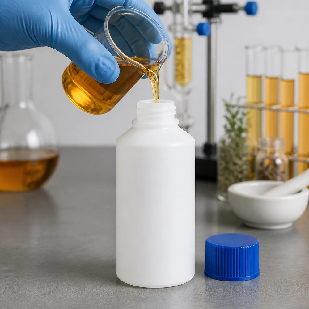 PET cilinderfles 50ml wit met schroefsluiting blauw Witte medicijnfles van 50 ml met kindveilige blauwe dop voor vloeibare natuurlijke extracten