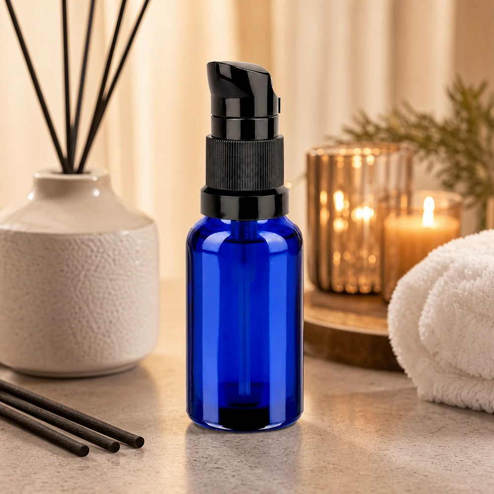20ml pompflacon zwart STD BlueLine UT18/20 20ml pompflacon zwart STD BlueLine UT18/20 - professionele verpakking voor huidverzorging en aromatherapie
