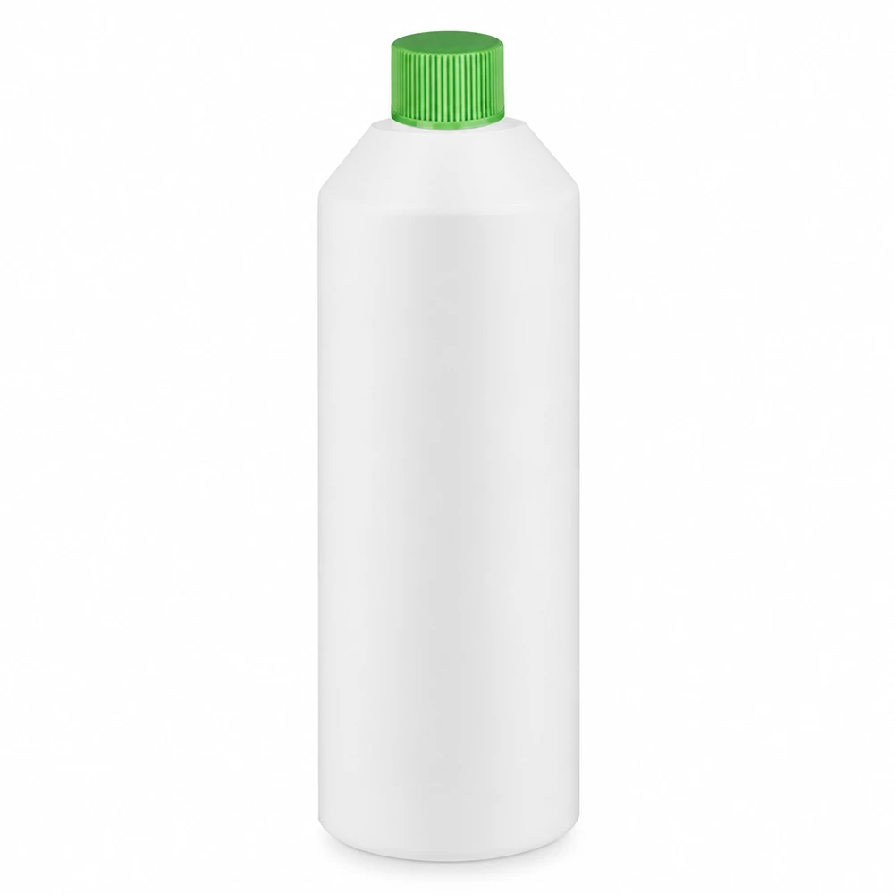 HDPE-fles van 250 ml, wit met groene dop, ideaal voor vloeistoffen en oplossingen