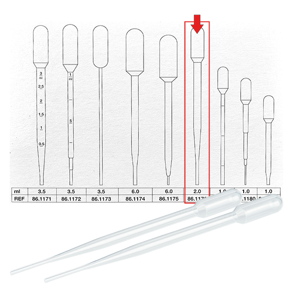 Transferpipet, nominaal volume: 2 ml, (LxB): 154 x 11 mm, stuurman Transferpipet, nominaal volume: 2 ml, (LxB): 154 x 11 mm, stuurman