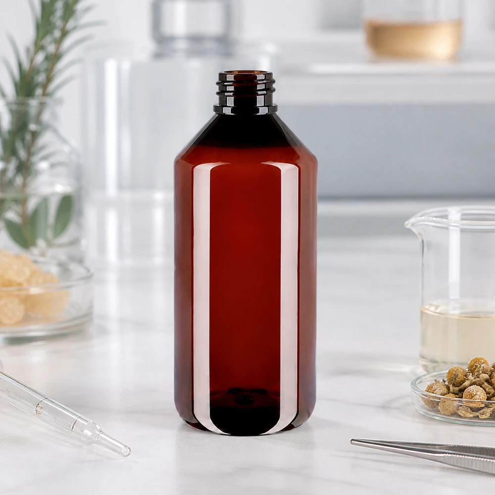 Robuste braune Kunststoffflasche 1 Liter mit UV-Schutz und Standardverschluss