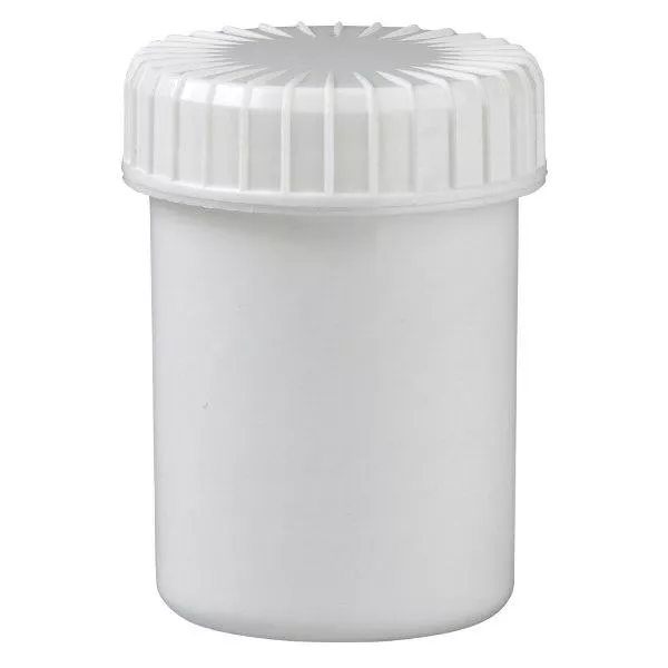 Kunststof pot 40 ml transparant met geribbeld wit schroefdeksel van PE, type sluiting Standaard