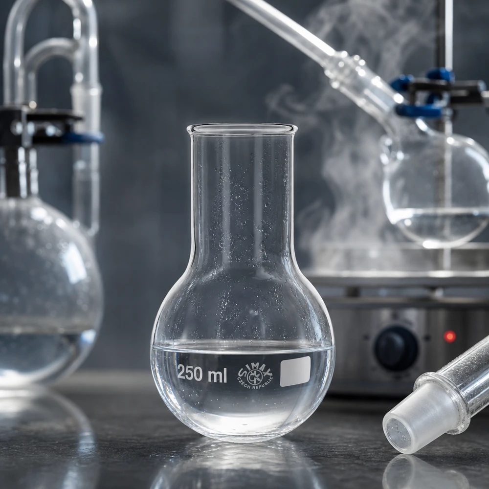 Staande kolf van 250 ml met brede hals en schaalverdeling voor nauwkeurige volumemeting in het laboratorium