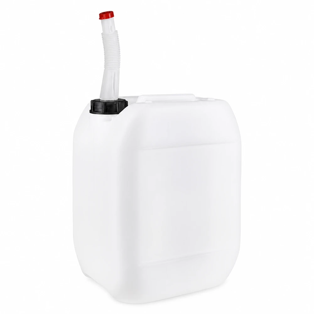10l Jerrycan, UN-toelating, met aftapkraan flex Draagbare witte waterkan van 10 liter met flexibele schenktuit voor veilig tappen van vloeistoffen