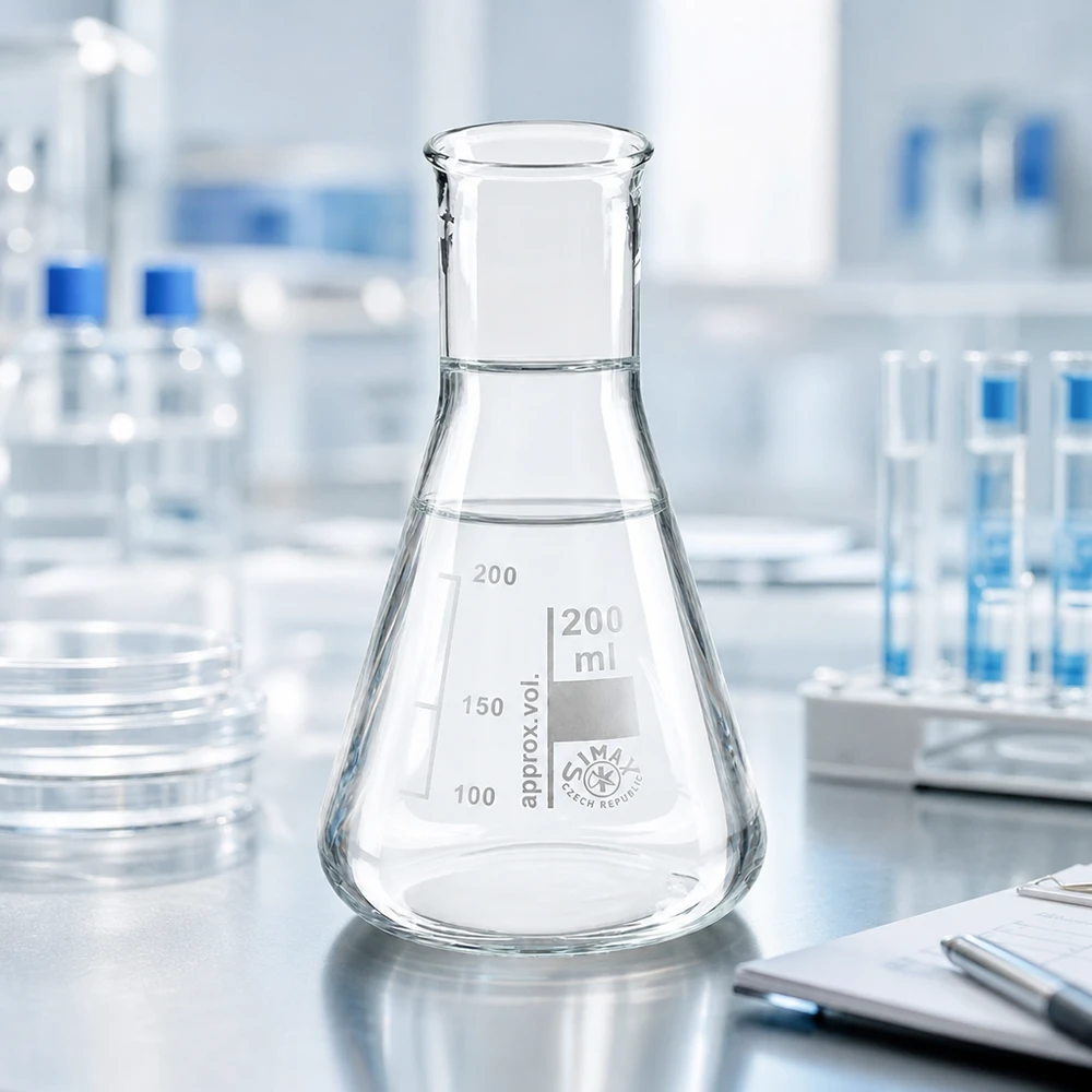 Erlenmeyer 200ml nauwe hals borosilicaat met afgeronde rand