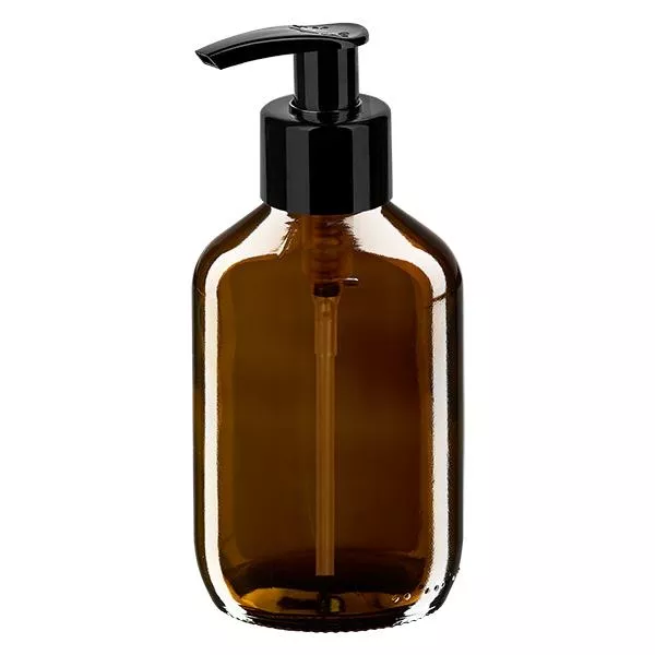 200ml medicijnfles bruin, met dispenserpomp zwart ApoGl 200ml medicijnfles bruin, met dispenserpomp zwart ApoGl