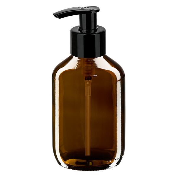 200ml medicijnfles bruin, met dispenserpomp zwart ApoGl 200ml medicijnfles bruin, met dispenserpomp zwart ApoGl
