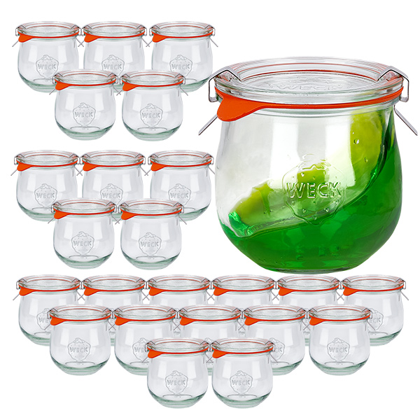 Set van 24 Weck potten 370ml tulpenpot met 24 glazen deksels Set van 24 Weck potten 370ml tulpenpot met 24 glazen deksels
