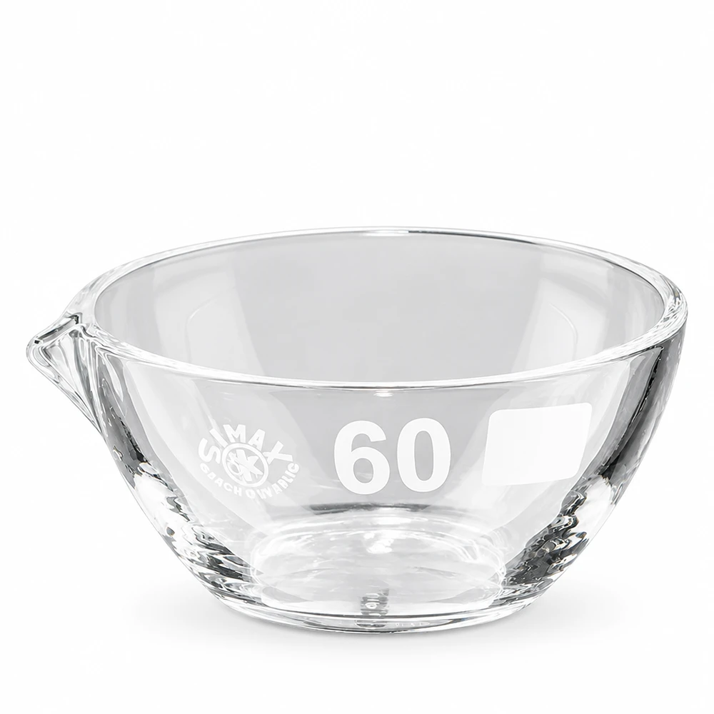 Hittebestendige 60 mm ronde dampschaal van borosilicaatglas met schenkfunctie