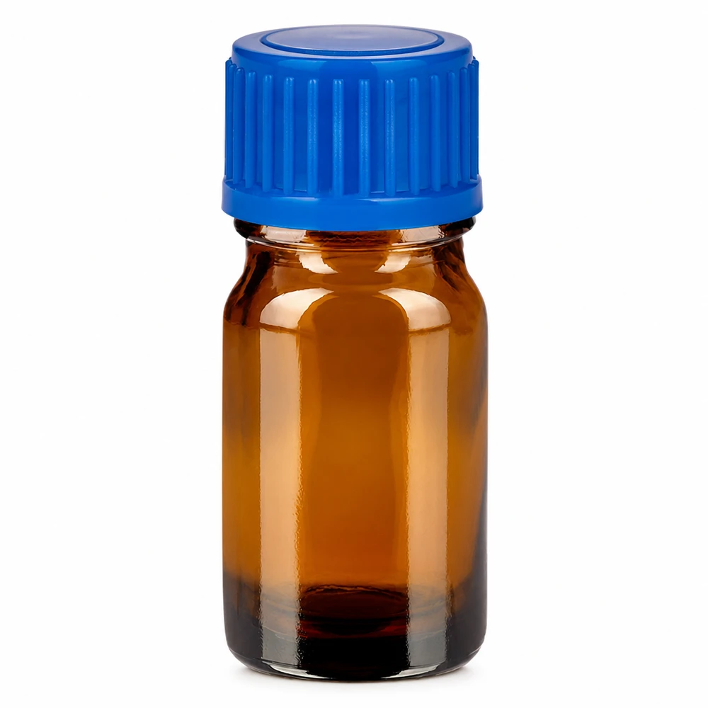 5ml amberkleurig glazen flesje met blauwe schroefdop voor essentiële oliën en medicijnen