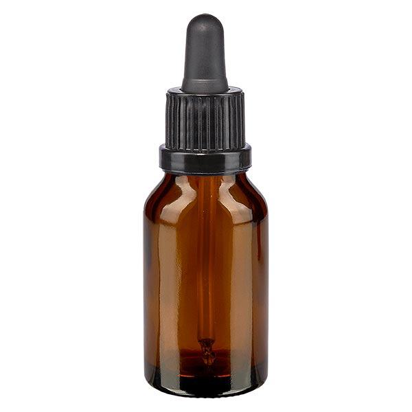 Apothekersfles bruin 15 ml pipet zwart met garantiesluiting (OV) Apothekersfles bruin 15 ml pipet zwart met garantiesluiting (OV)