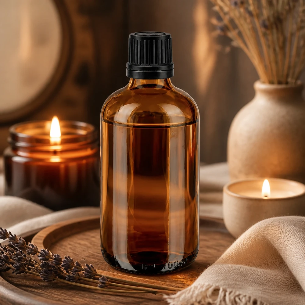Apothekersflesje van 100 ml met originaliteitssluiting, zwart, voor natuurlijke cosmetica en aromatherapie