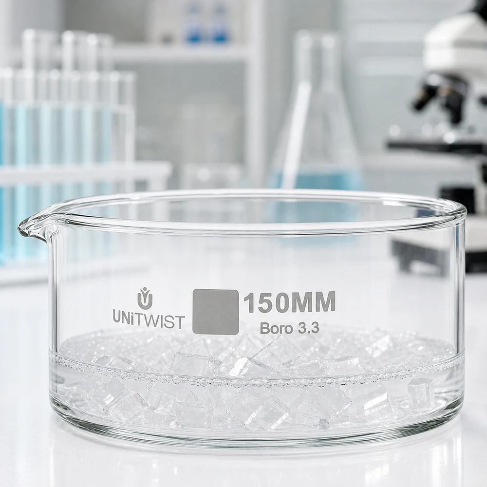 Kristallisatieschaal 150 mm UNiTWIST, helder borosilicaatglas voor indampexperimenten