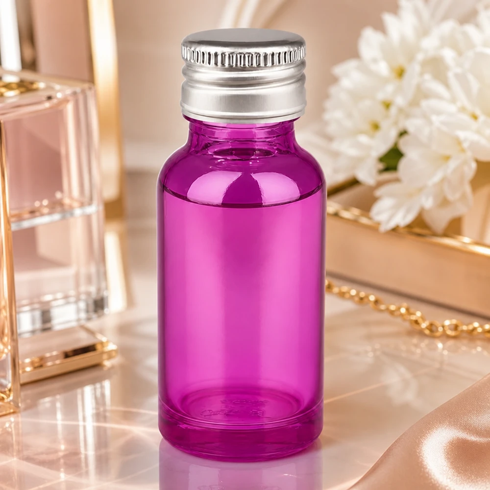 20ml fles 11mm schroefdop aluminium-zilver standaard PurpleLine.UT18/20 20 ml designfles met intens paarse kleur en matte aluminium dop voor hoogwaardige producten