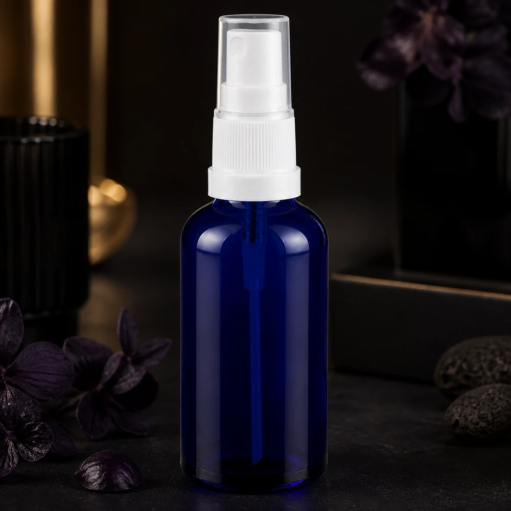 Hygiënische 50ml sprayflacon met blauw glas UV-bescherming voor natuurlijke cosmetica en oliën