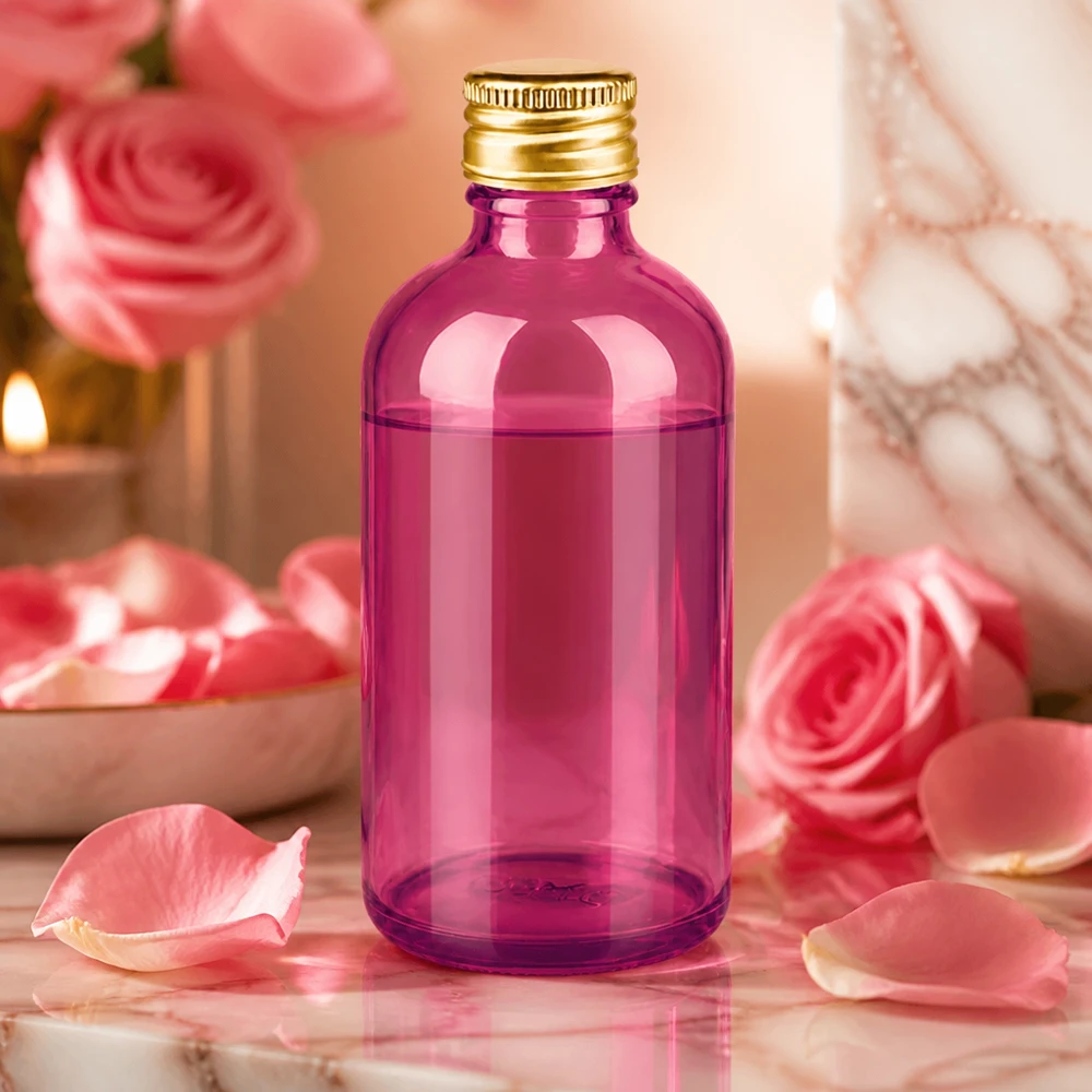100ml fles 11mm schroefdop aluminium gouden standaard PurpleLine. UT18/100 Hoogwaardige 100ml violette glazen fles met goudkleurige schroefdop voor laboratoriumproducten