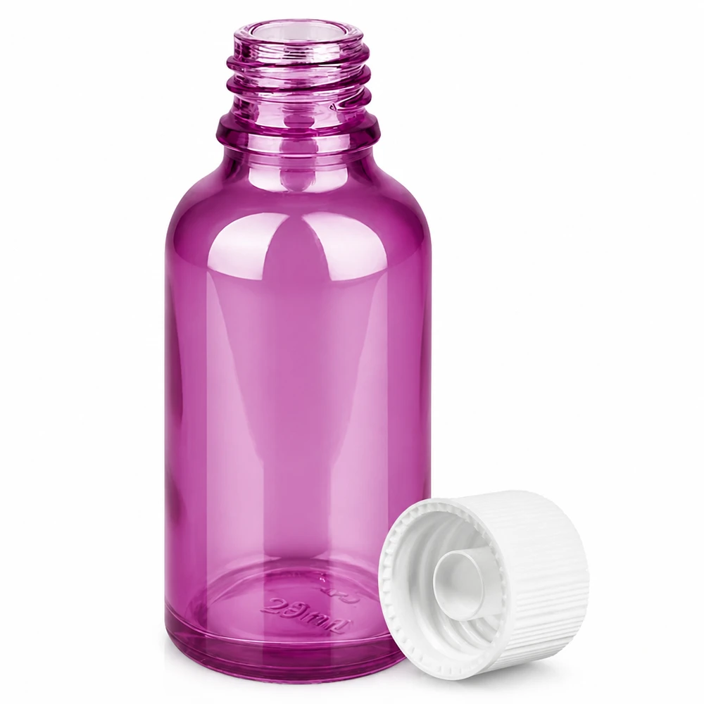 30ml fles 11mm schroefdop wit standaard PurpleLine UT18/30 Hoogwaardige glazen fles 30ml in paars ontwerp voor professionele cosmetische producten