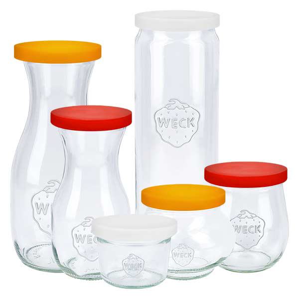 Siliconen deksel wit UNiTWIST voor WECK RR80 WECK potten set met witte UNiTWIST siliconen deksels RR80 verschillende maten Toepassing voorbeeld opslag