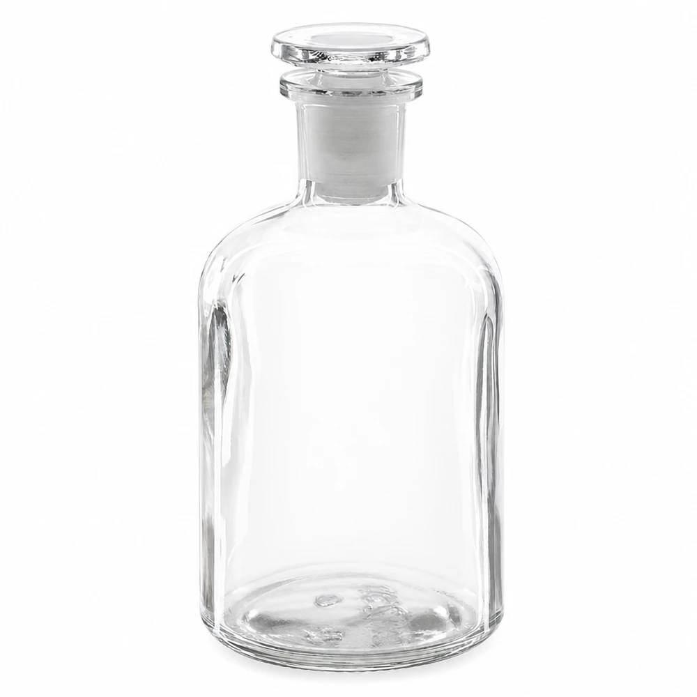 Doorzichtige glazen fles met smalle hals, 250 ml, cilindrische vorm met ronde schouders en glazen stop