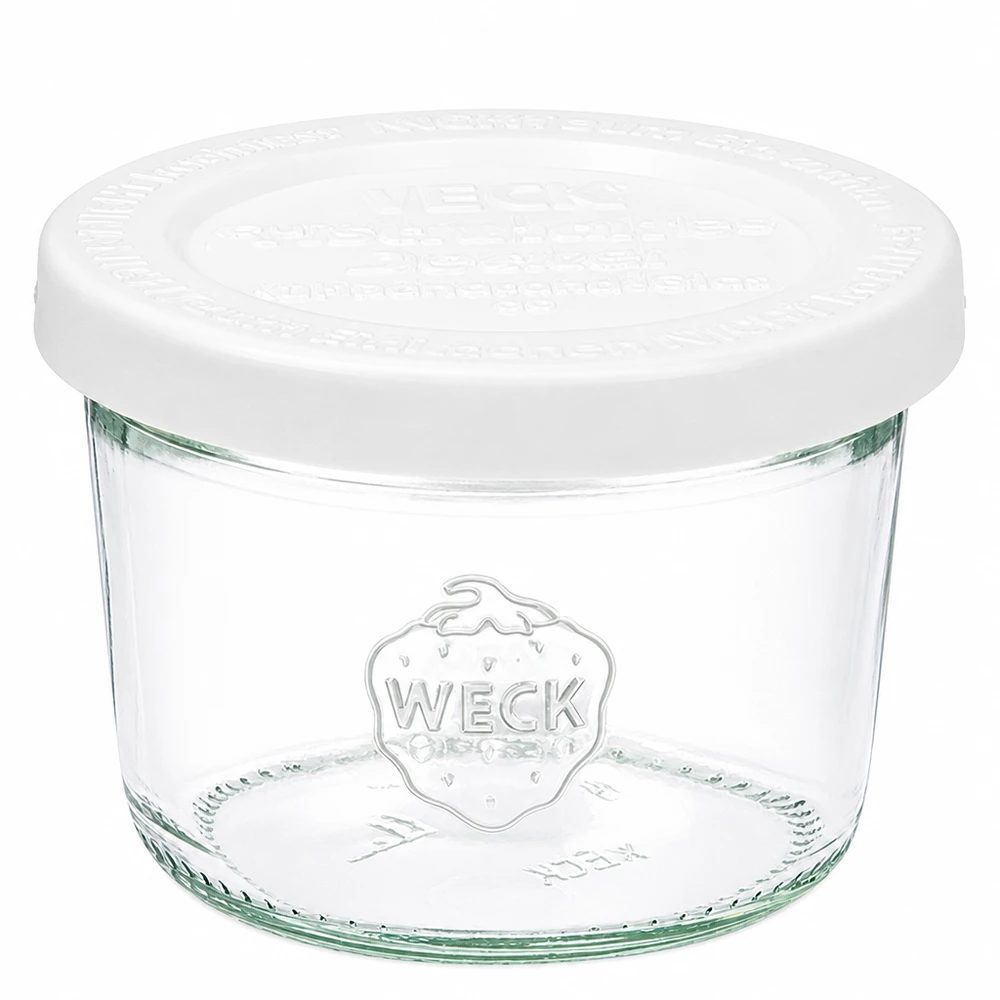 WECK RR60-pot van 80 ml met vershouddeksel 80ml WECK bekers met wit vershouddeksel RR60 van helder glas met WECK logo voor bewaren en bewaren