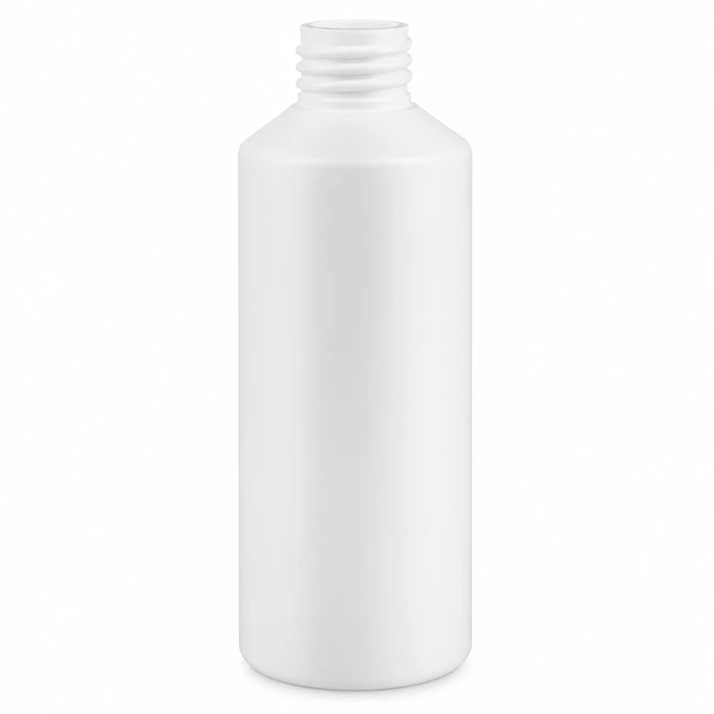 PET cilinderfles 100ml wit, S20x3, zonder sluiting Kleine cilindervormige HDPE-fles van 100 ml, wit, voor farmaceutische en cosmetische toepassingen