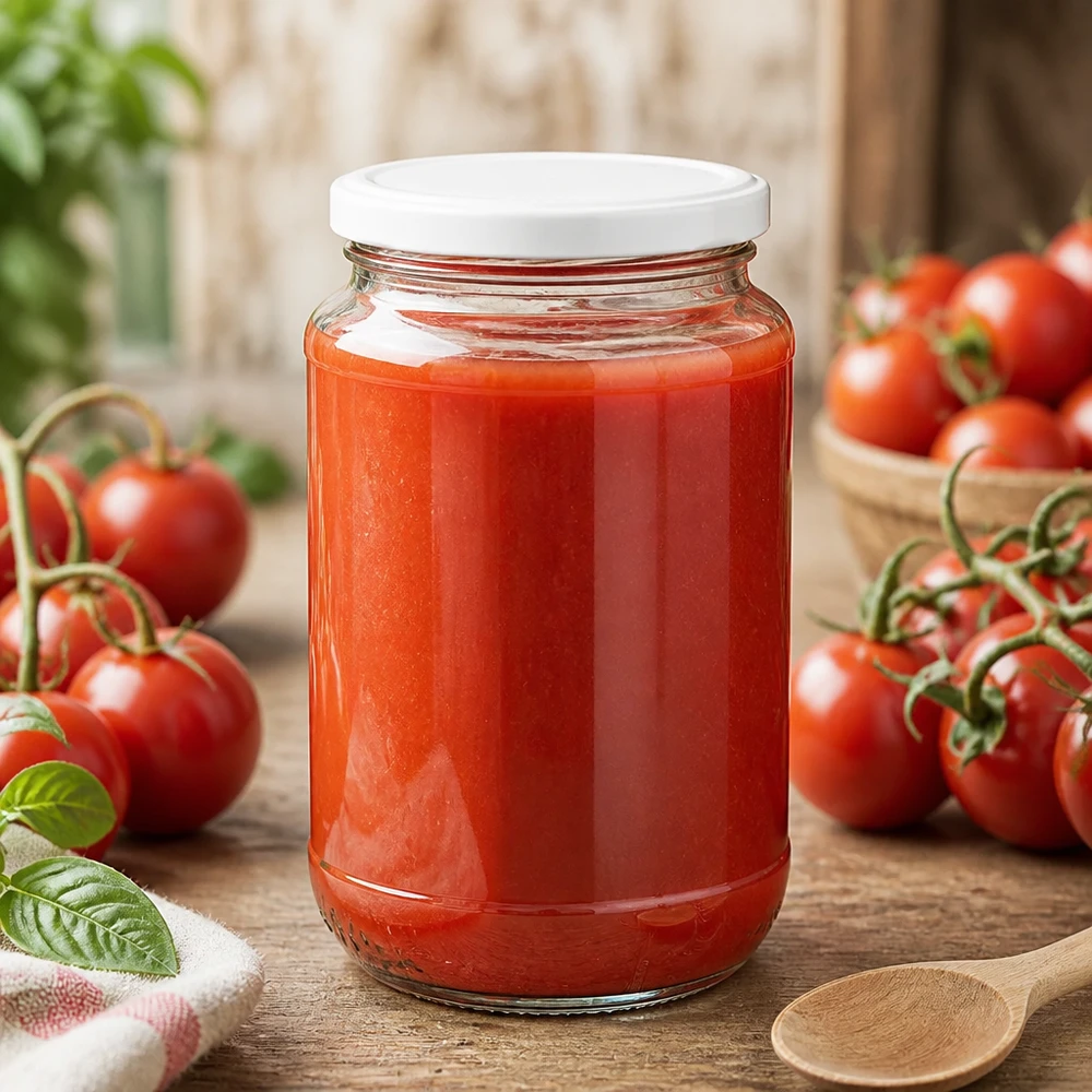 Rond glas van 320 ml + BasicSeal wit UNiTWIST UNiTWIST-bewaarpot van 320 ml met witte BasicSeal, ideaal voor het inmaken van tomatensauzen