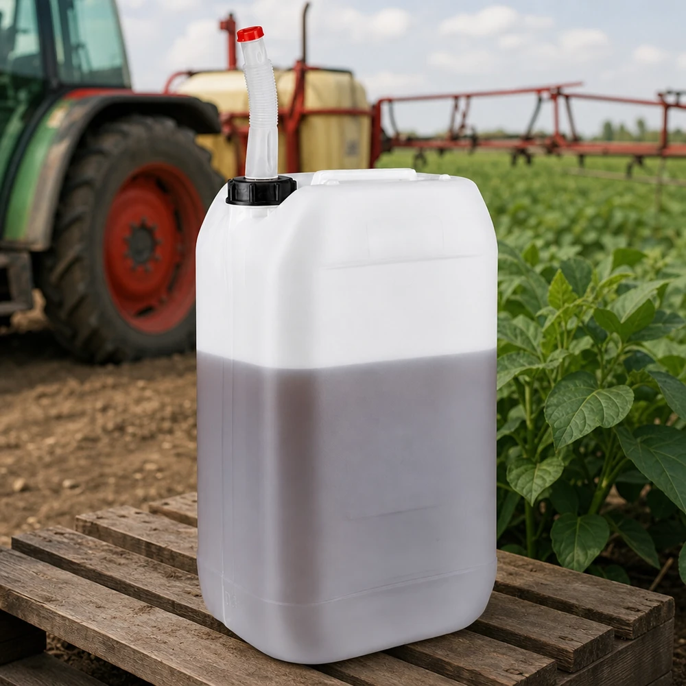 Stapelbare voorraadkan van 15 liter met schroefdop en flexibele schenktuit voor gewasbeschermingsmiddelen