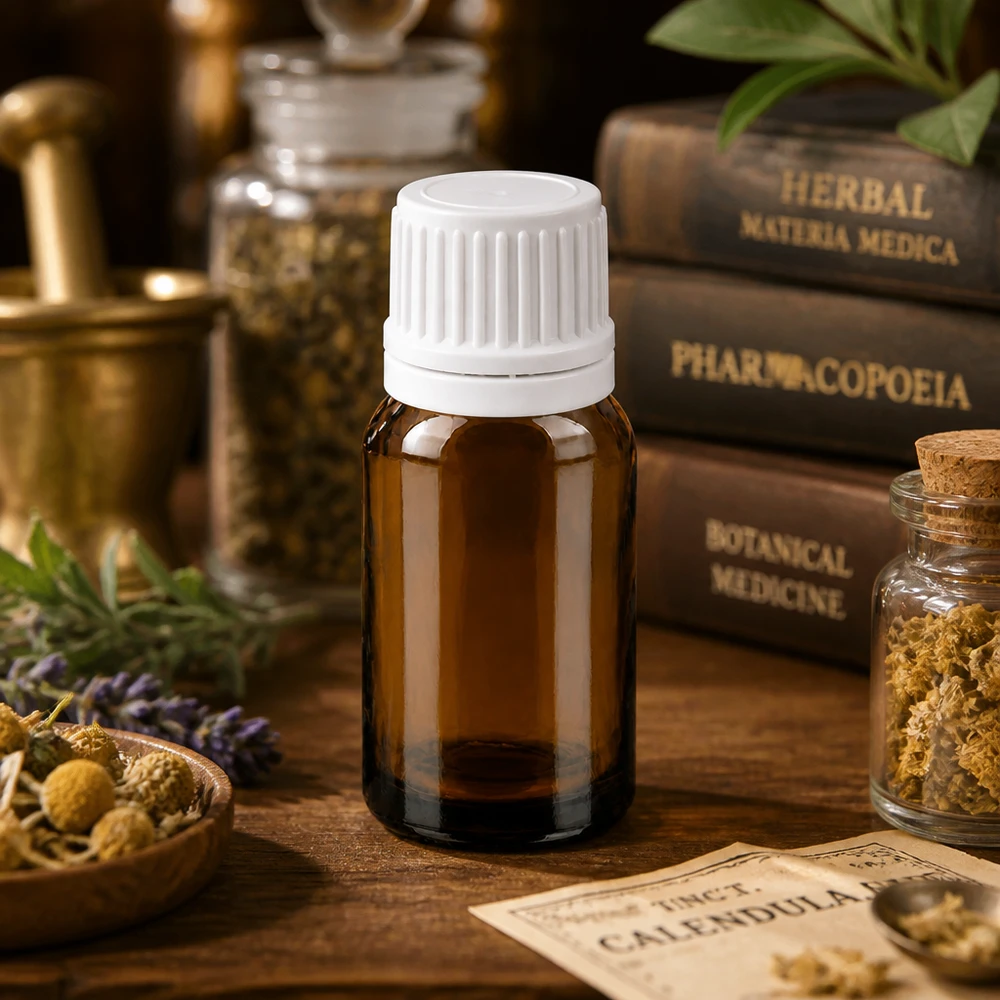 10ml apothekersflesje bruin met kindveilige witte dop voor veilig bewaren