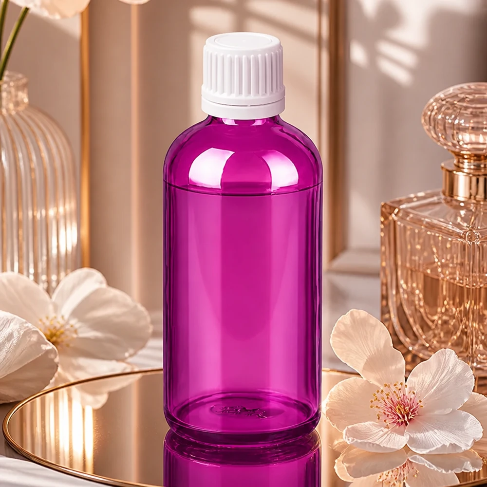 Elegante paarse glazen fles 100ml met mat wit deksel perfect voor doe-het-zelf cosmetica en serums