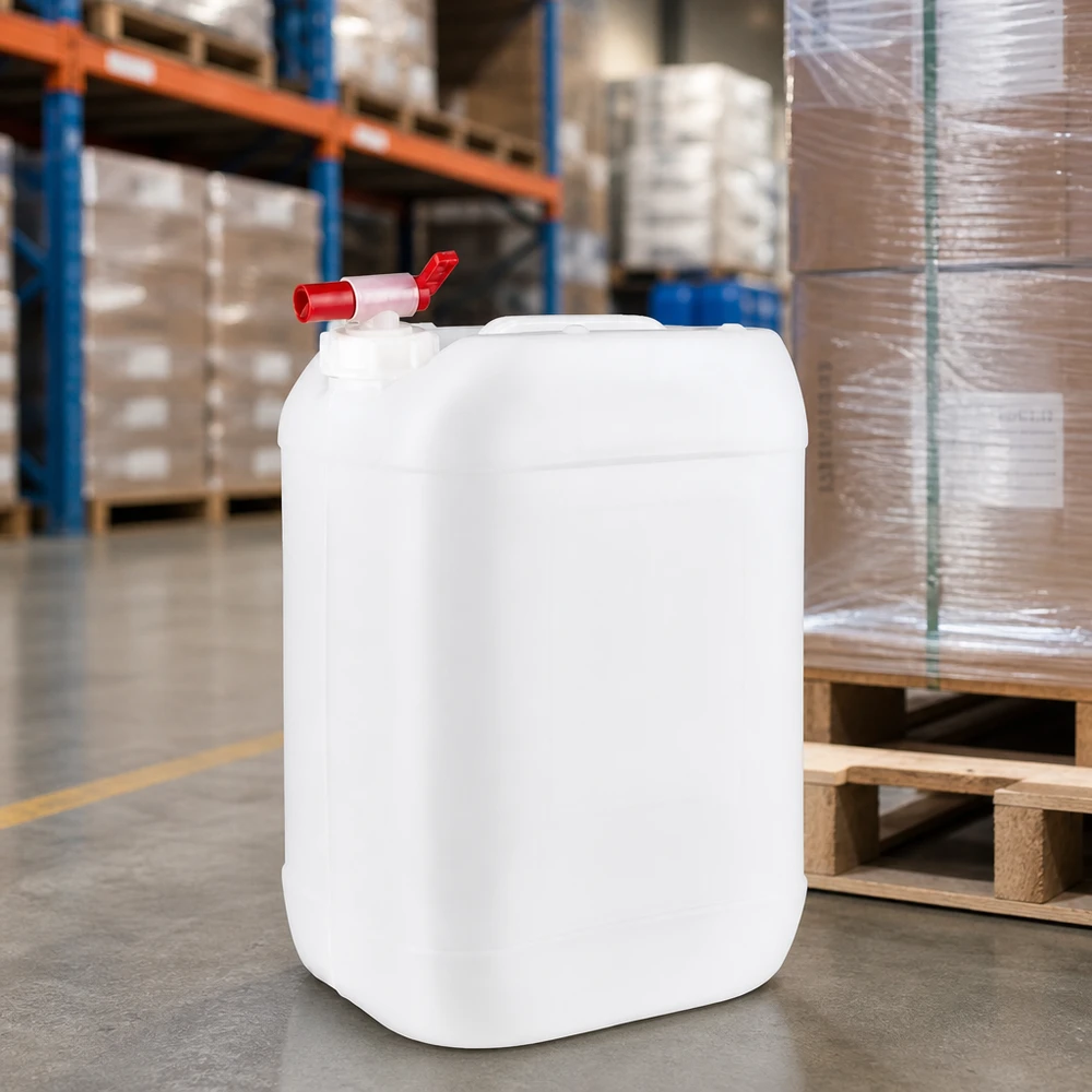 25l jerrycan met aftapkraan, UN-toelating Stevige opslagkanister van 25 liter met rode tapkraan voor chemicaliën en schoonmaakmiddelen
