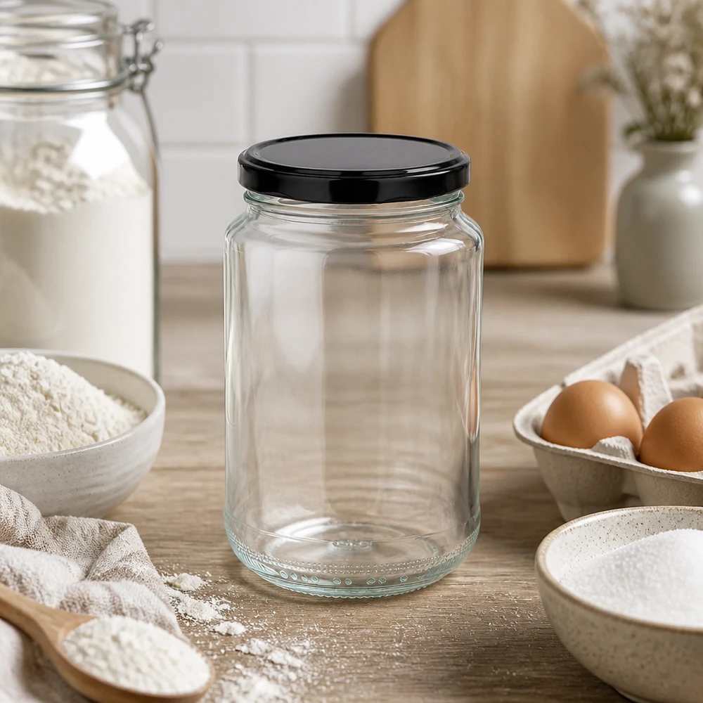375ml rond glas met BasicSeal deksel zwart UNiTWIST