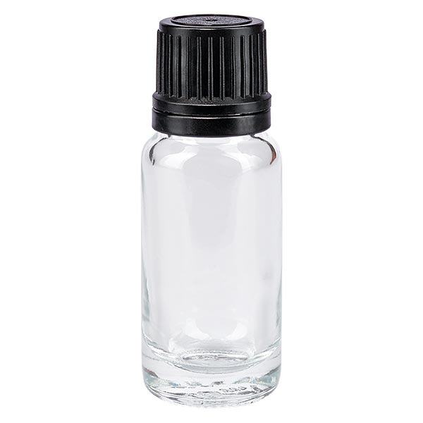 Helder glazen flessen 10ml met zwart schroefsluiting uitgietring VR Helder glazen flessen 10ml met zwart schroefsluiting uitgietring VR