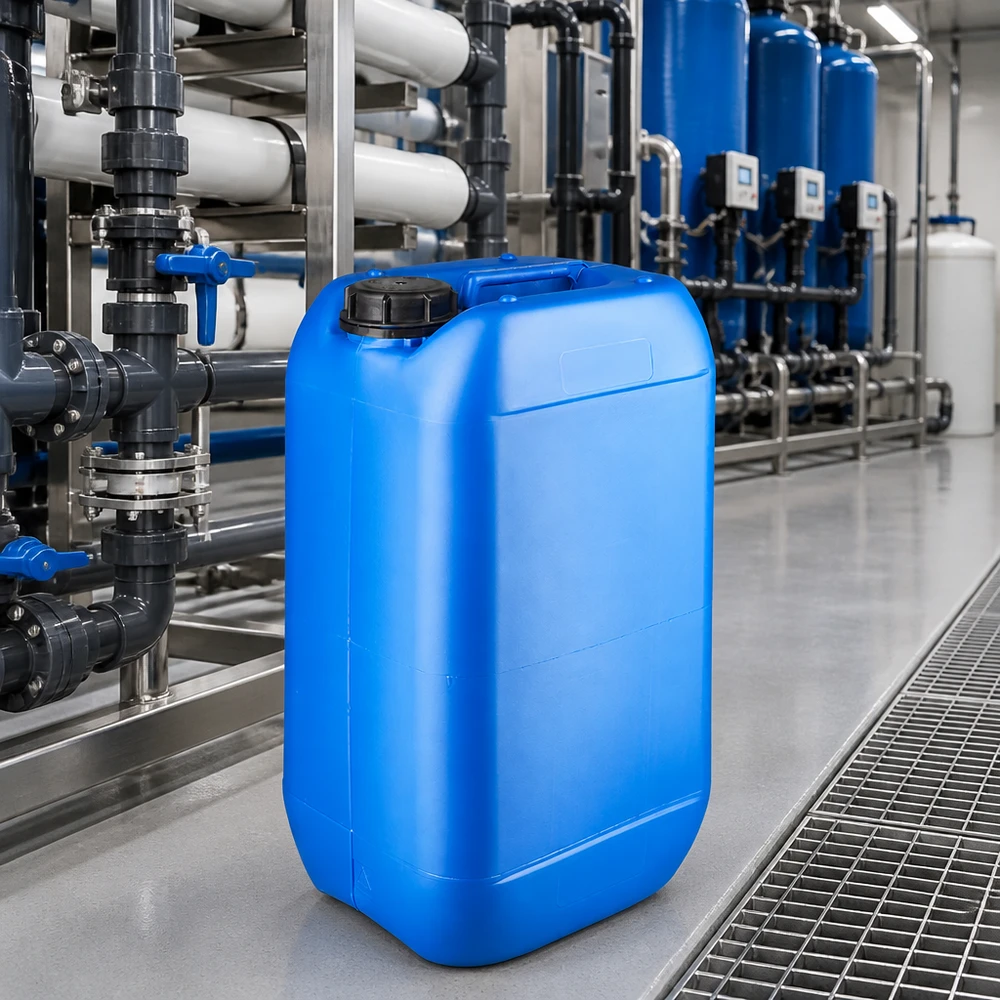 Canister 15 liter blauw met schroefdop OV Blauwe jerrycan van 15 liter met schroefdop (OV) voor chemicaliën en bedrijfsmiddelen