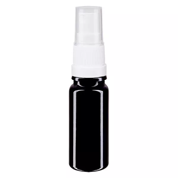 Fles violet glas 10 ml met pompverstuiver wit Fles violet glas 10 ml met pompverstuiver wit