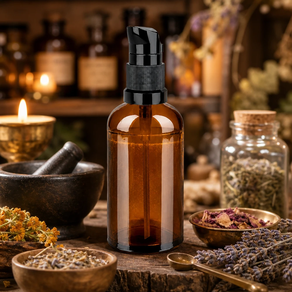Apothekerspompfles 100ml amberkleurig glas met nauwkeurige dosering zwarte dispenser voor actieve ingrediënten