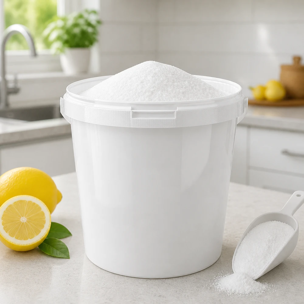 Hygiënische emmer van wit PP met een inhoud van 10,7 l voor poeder en korrels