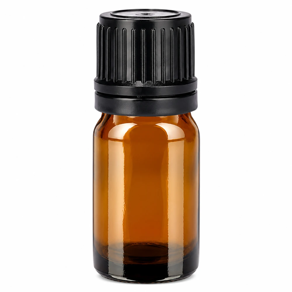 5ml bruin glazen flesje met zwarte schroefdop voor essentiële oliën en aromatherapie
