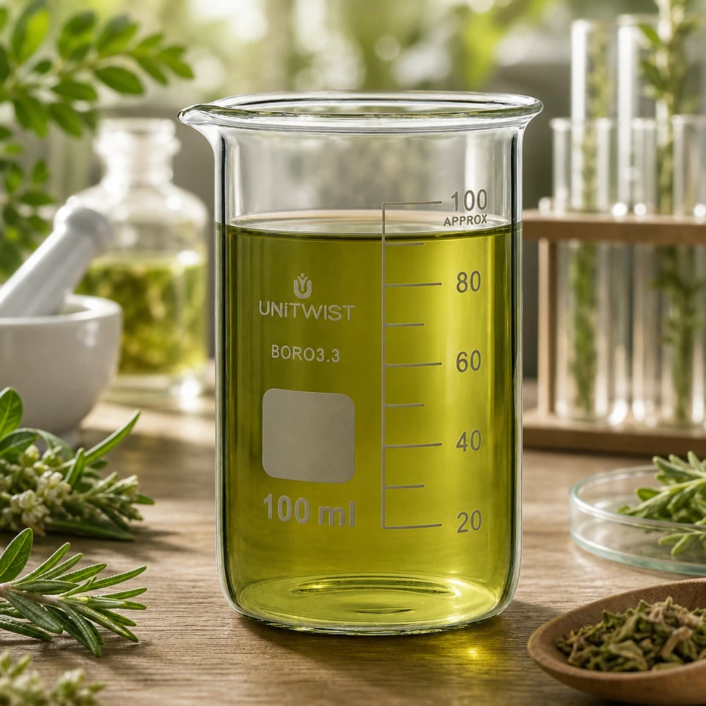 Hoogvormig bekerglas 100 ml, borosilicaat, UNITWIST, geschikt voor etherische oliën en botanische extracten