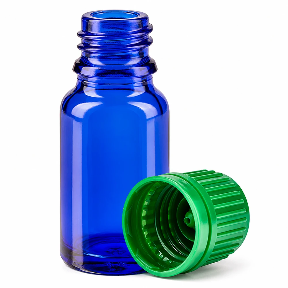 Professioneel 10ml glazen flesje in kobaltblauw met UT18/10 schroefdraad voor laboratoria en apotheken
