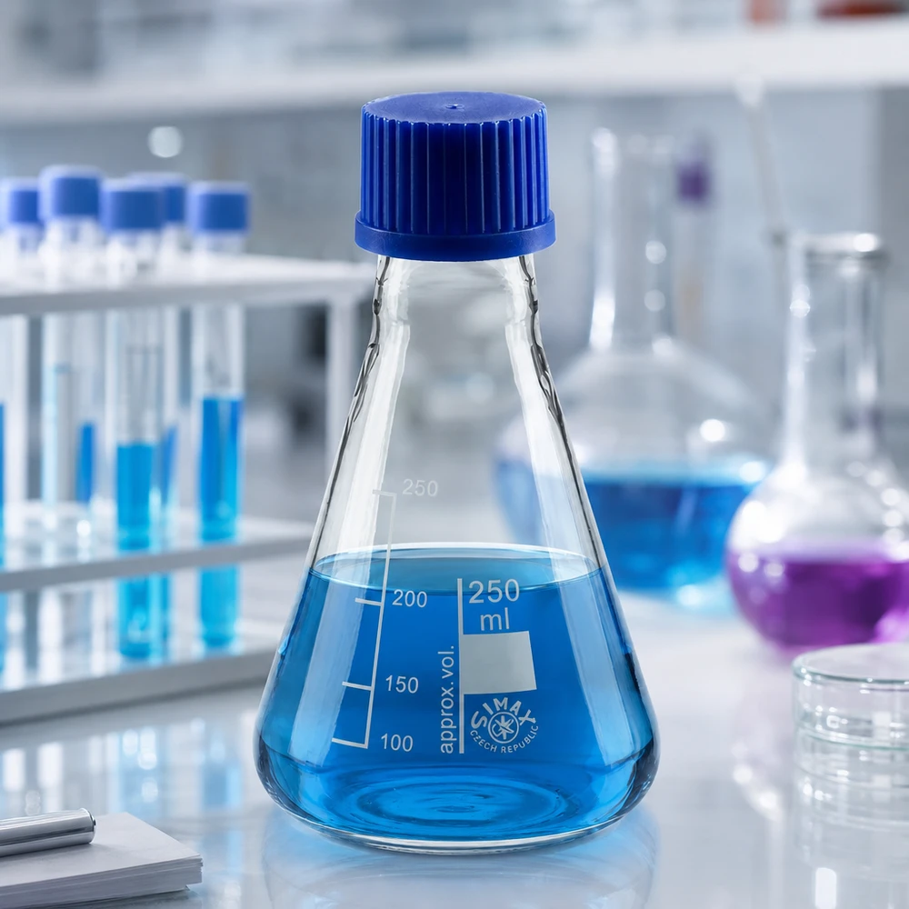 Erlenmeyer 250ml glas met nauwe hals borosilicaat met schroefdraad en sluiting Erlenmeyer met een inhoud van 250 ml - veelzijdig laboratoriumgereedschap met praktische dop
