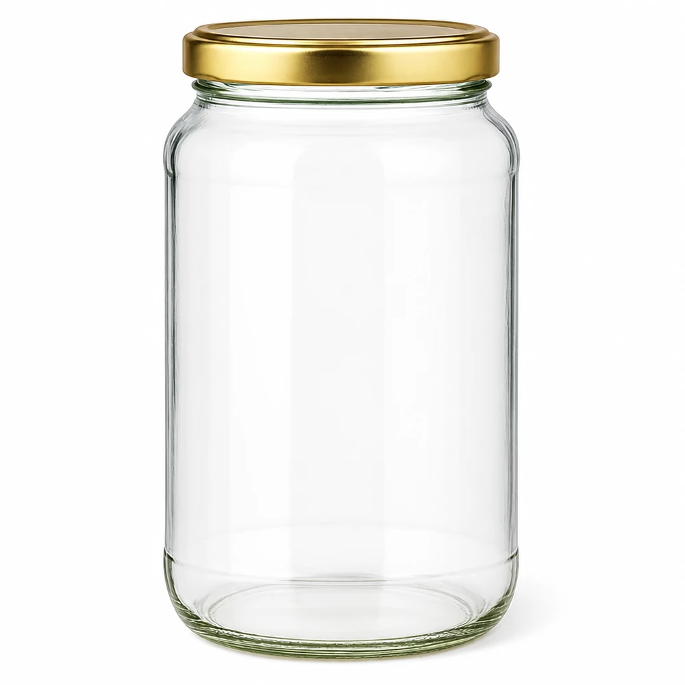 1700ml ronde pot met gouden BasicSeal UNiTWIST deksel - lege inmaakpot van helder glas voor conservering