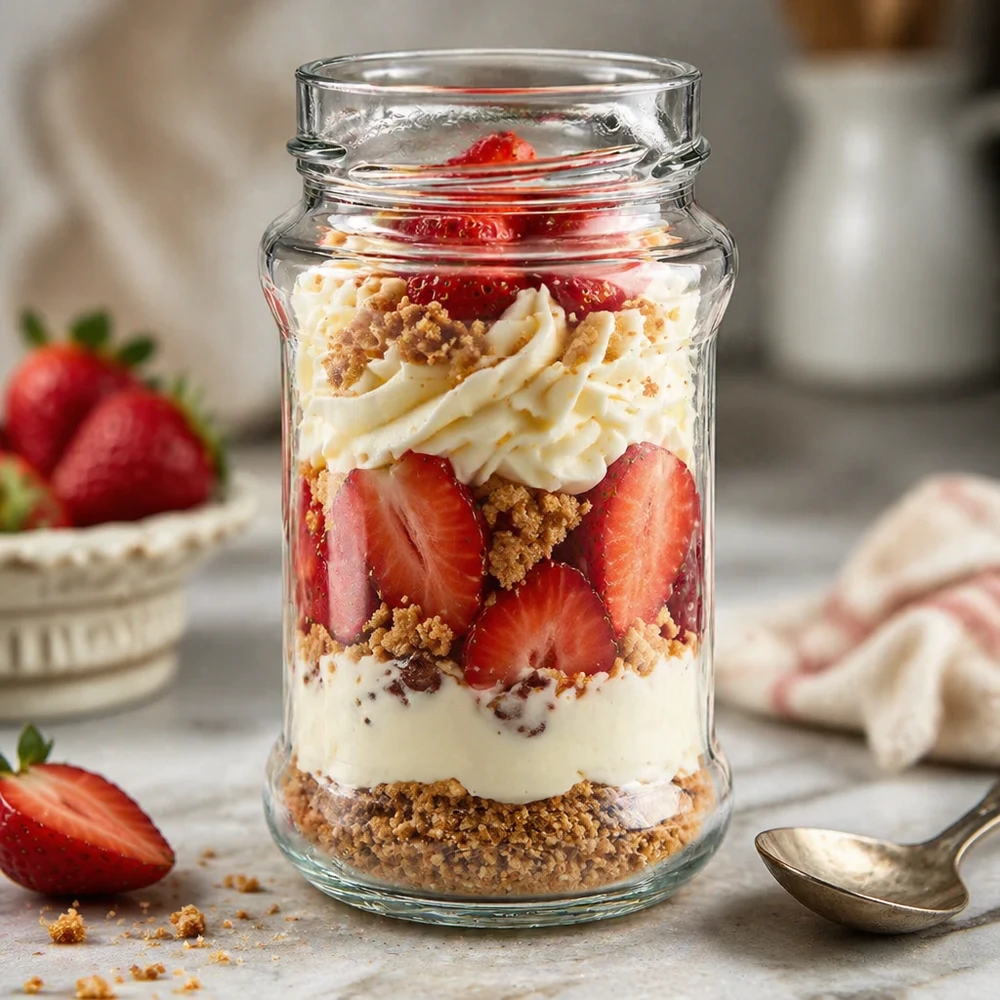 UNiTWIST Runda390 ronde pot 390ml met aardbeien dessert laagjes TO66deep sluiting inmaakpot keuken